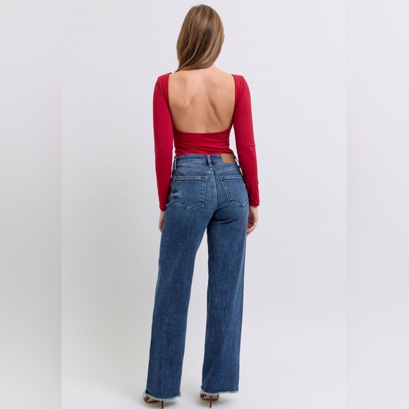 Judy Blue Mid-Rise Straight Leg Boyfriend Relaxed Jeans Raw Hem Denim Pants - Picture 11 of 16